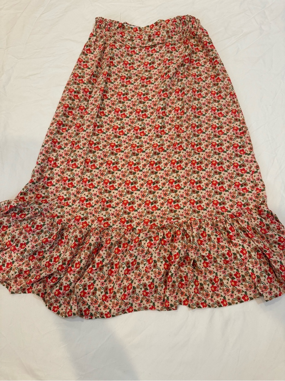 Altar'd State Cream Maxi Skirt with Red Floral Print